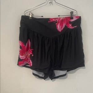 Floral Black Shorts with Pink Accents 2XL
